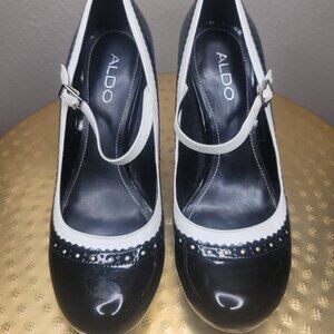 Retro ALDO Mary Jane Heels – Black & White Patent | Size 6.5